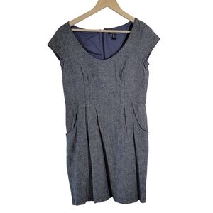 Peruvian Connection Gray Striped Sheath Dress Sz 8 Cotton Linen Blend Old Money